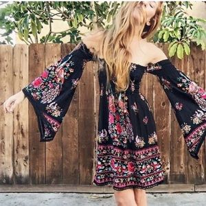 Spell Black Floral Mini Dress